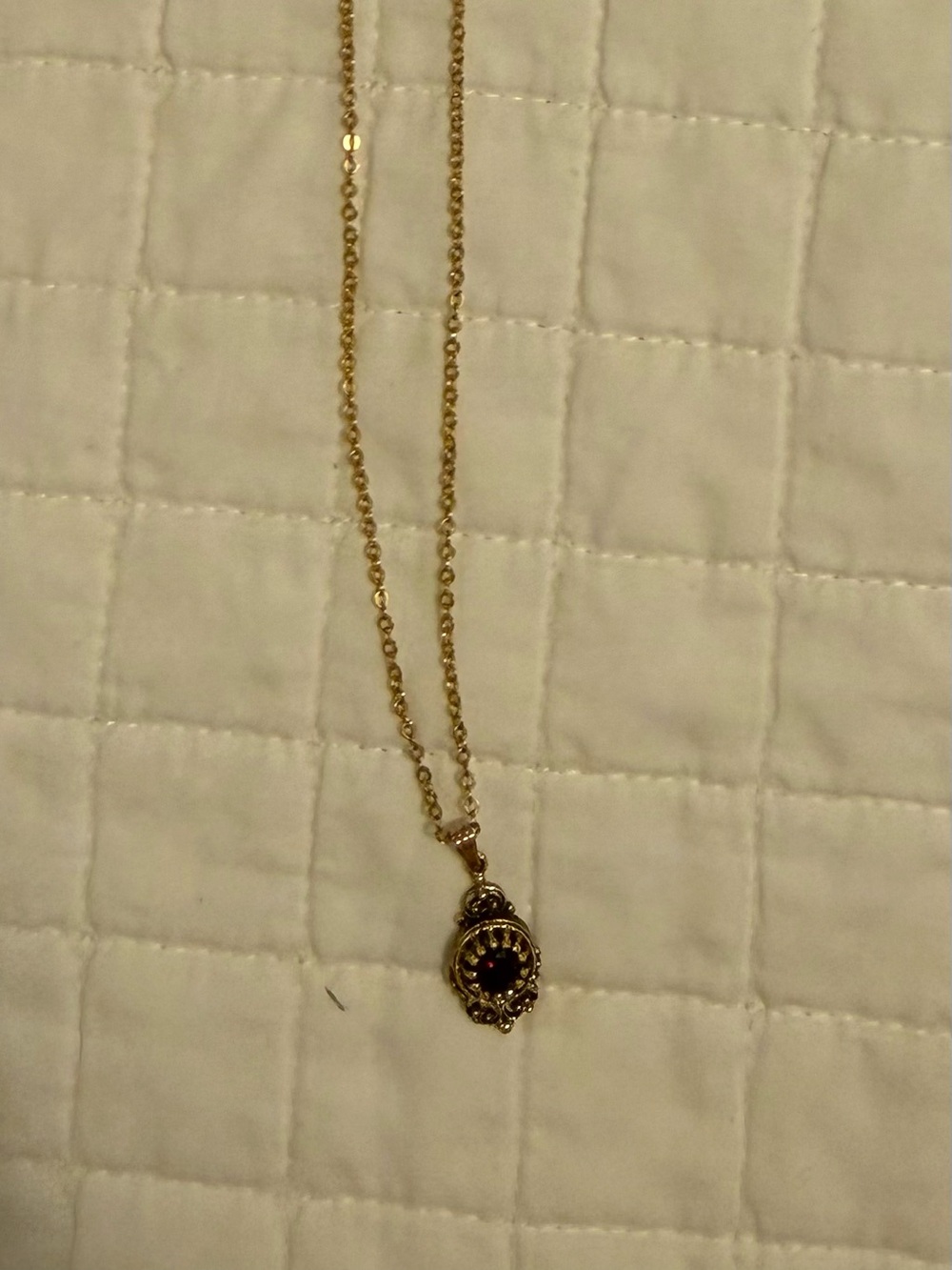 Classic Gold-Tone Pendant Necklace with Garnet